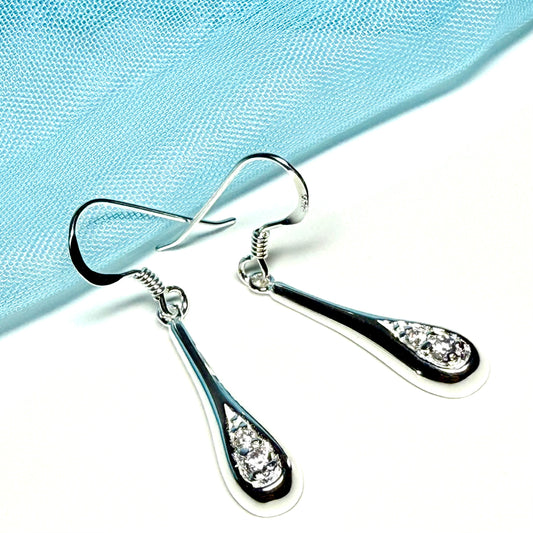 Drop earrings sterling silver pear shaped sparkling polished cubic zirconia