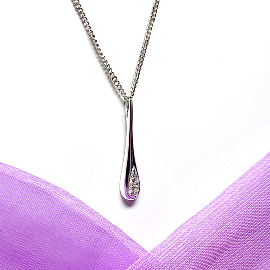 Drop necklace sterling silver pear shaped sparkling polished cubic zirconia