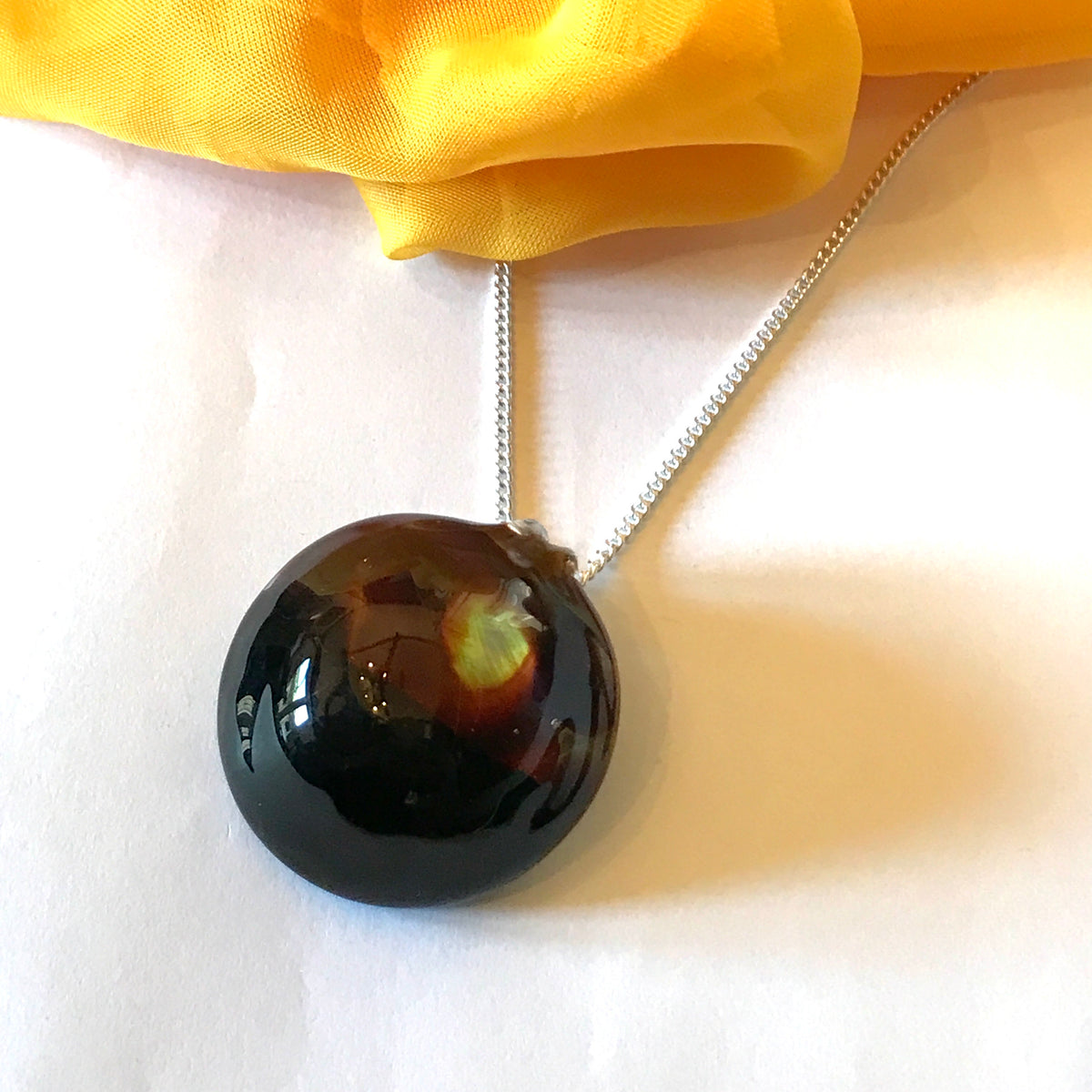 Elegant brown black round real Murano Glass necklace