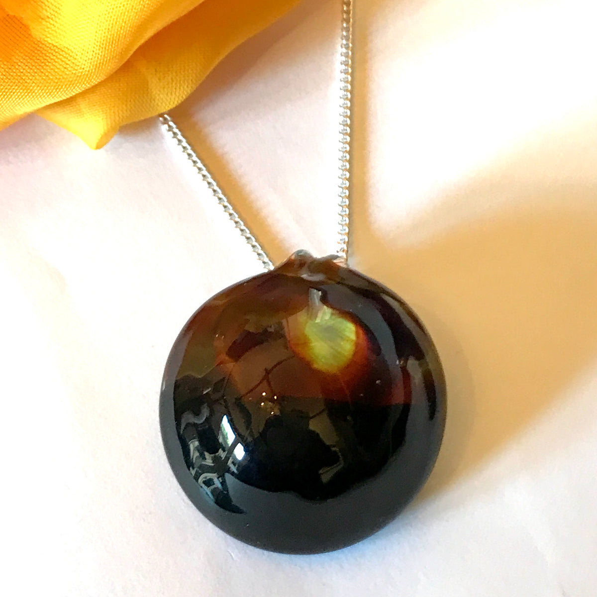 Elegant brown black round real Murano Glass necklace with a chain