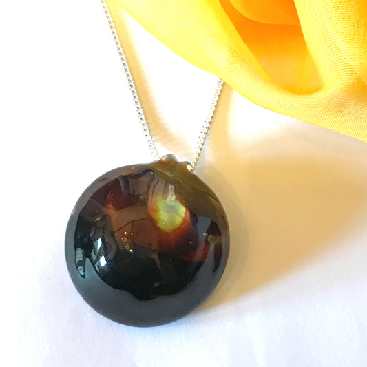 Elegant brown black round real Murano Glass necklace with a chain