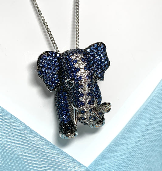Elephant blue and white cubic zirconia fancy sparkling necklace including chain