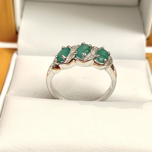 Emerald And Diamond Sterling Silver Green Dress Ring