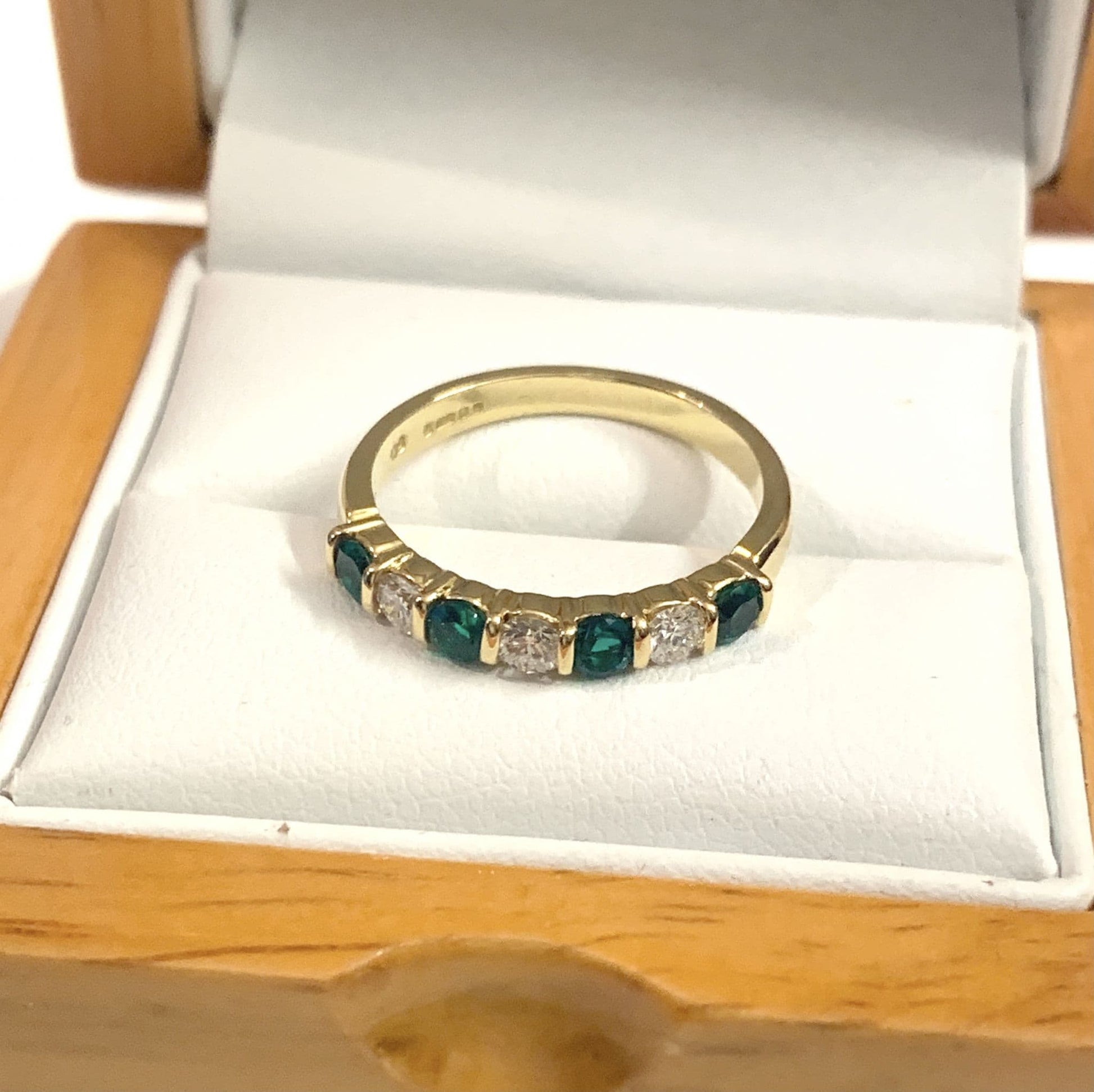 Tension Bar Set Emerald And Diamond Yellow Gold Eternity Ring
