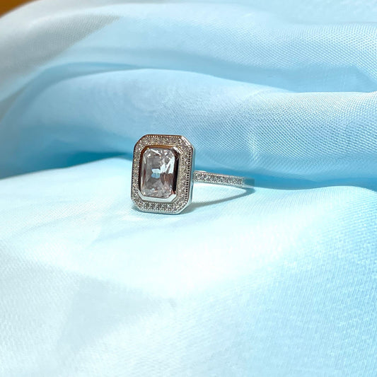 Cubic zirconia sterling silver emerald cut fancy cluster dress ring