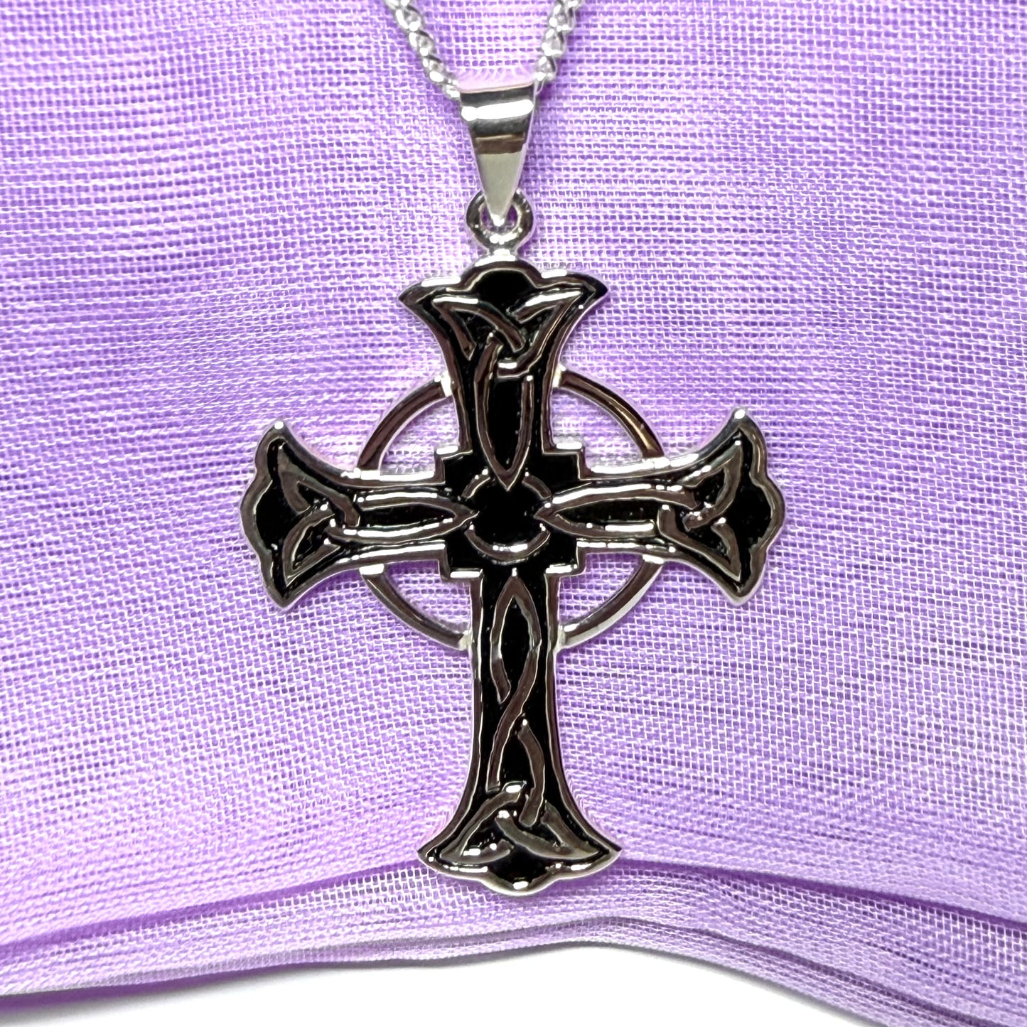 Enamelled Sterling Silver Celtic Cross Including Chain