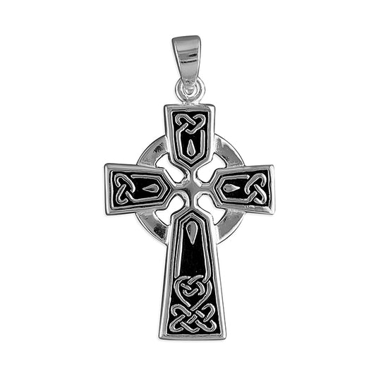 Black enamelled sterling silver Celtic cross including chain
