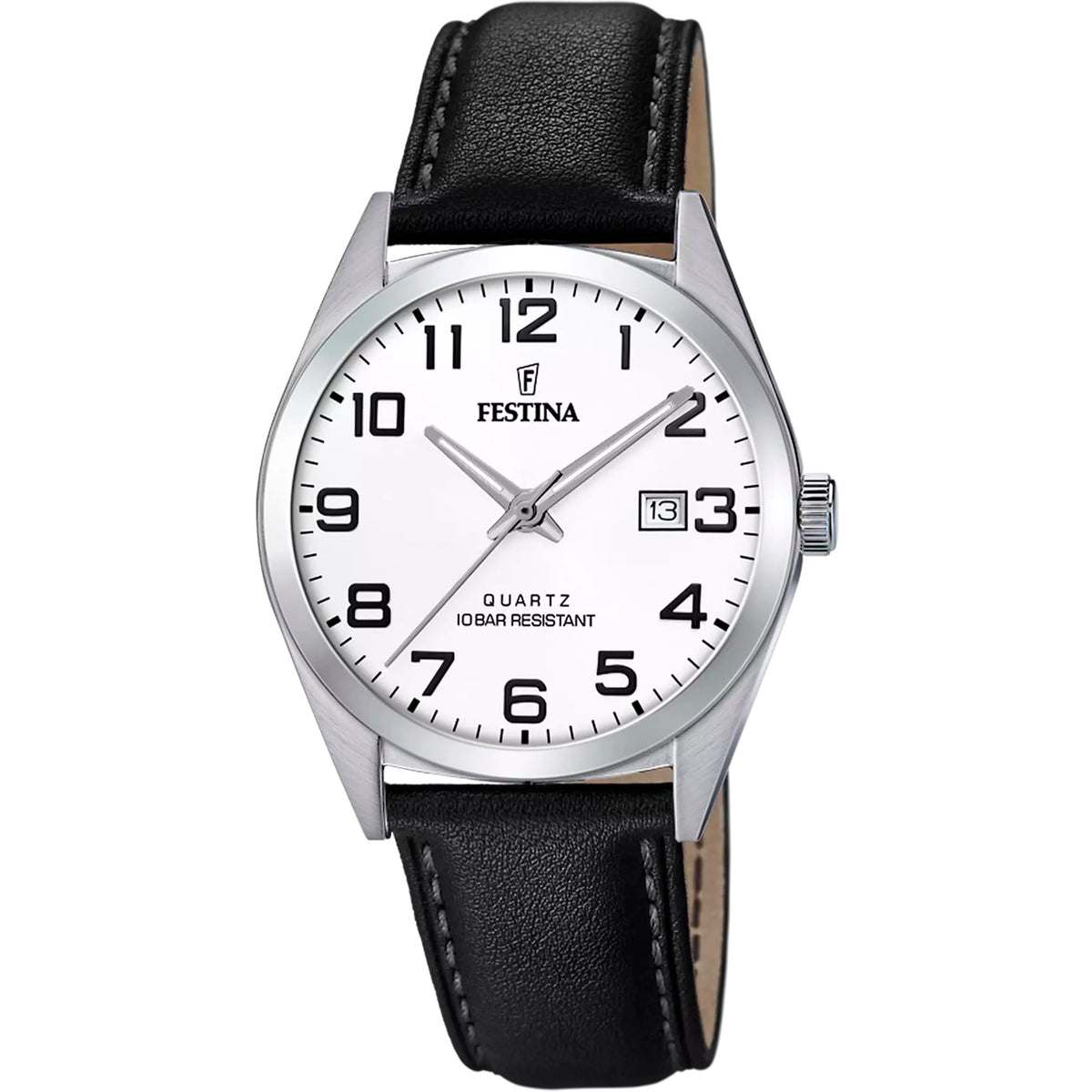 F20446/1 Festina Arabic Watch mens Black Round Leather Strap Watch With Date Feature