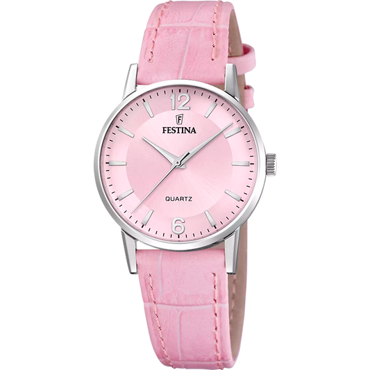 F20691/3 Festina Ladies Pink Dial And Pink Leather Strap Watch