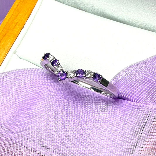Wishbone ring real purple amethyst and diamond white gold