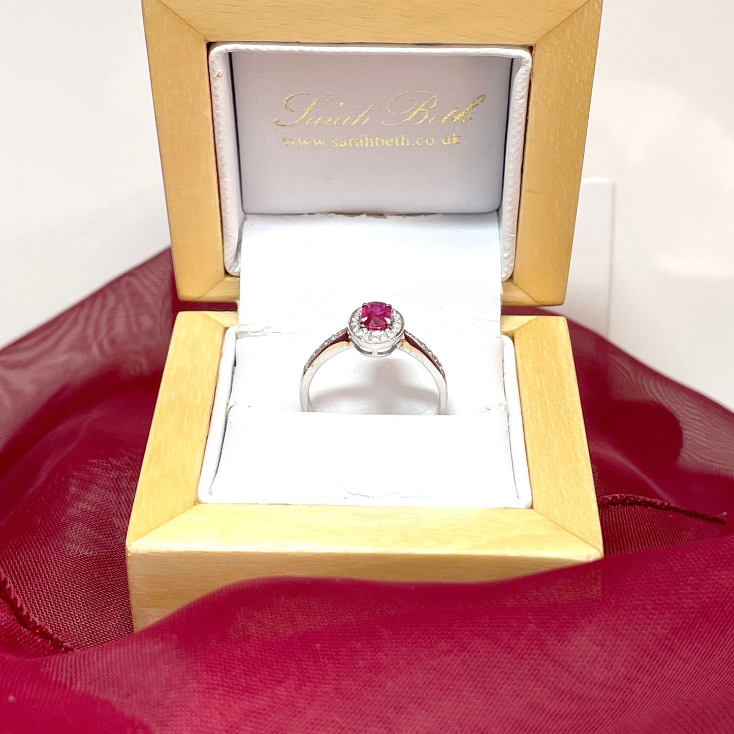 Fancy Oval Ruby Red and Diamond White Gold Cluster Ring