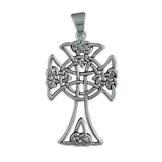 Large Fancy Patterned Sterling Silver Celtic Cross Including Chain