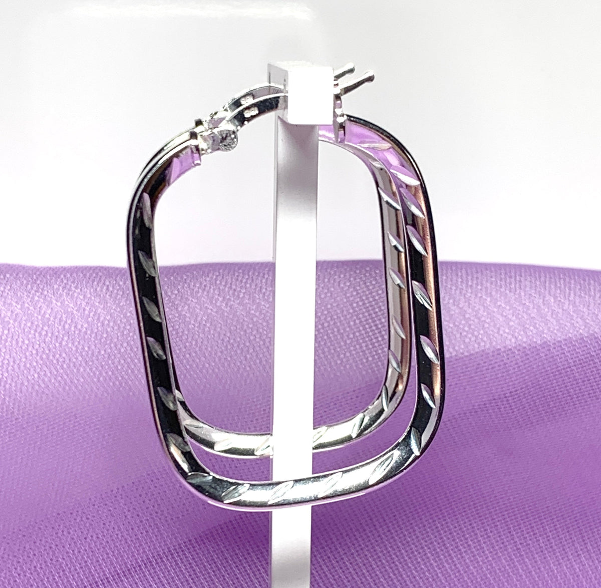 Diamond Cut Fancy Patterned Sterling Silver Square Hoop Earrings 36 mm