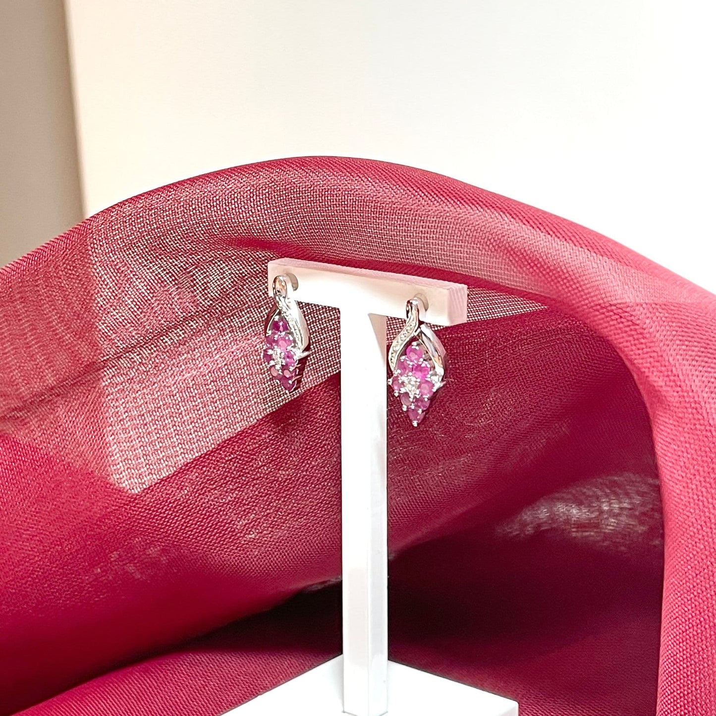 Fancy Ruby And Diamond Sterling Silver Earrings