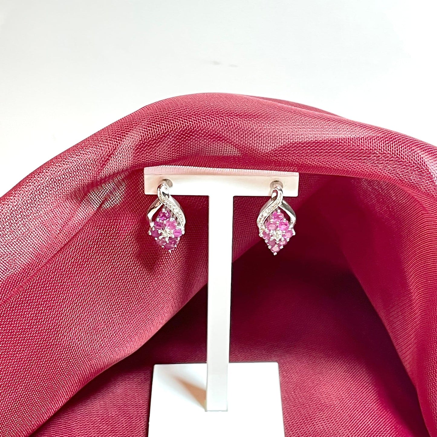 Fancy Ruby And Diamond Sterling Silver Earrings