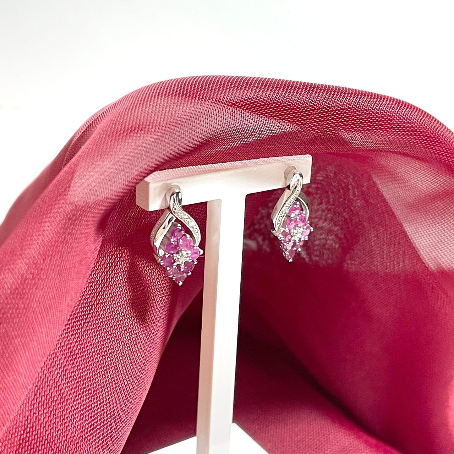 Fancy Ruby And Diamond Sterling Silver Earrings