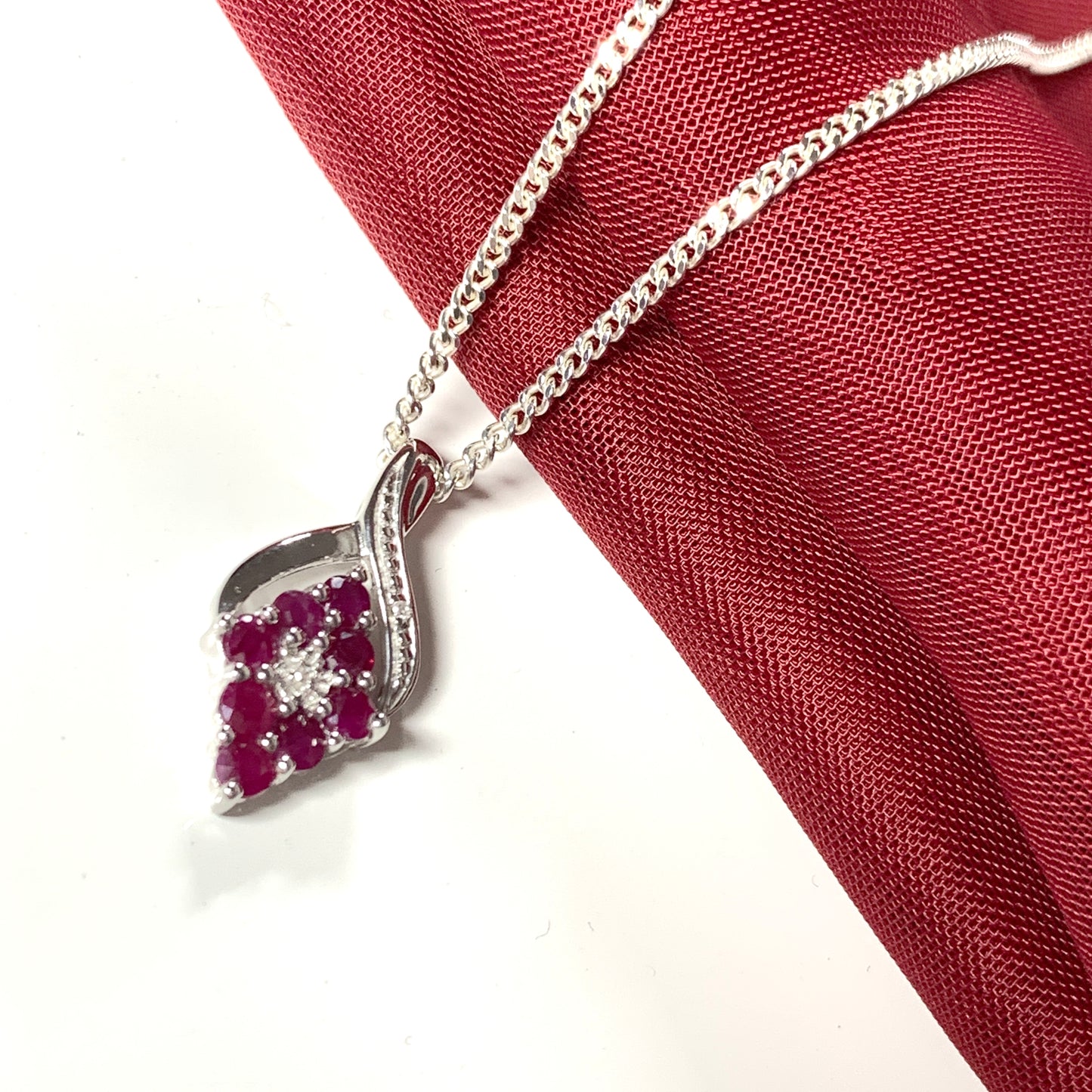 Fancy Ruby Red And Diamond Sterling Silver Necklace Pendant