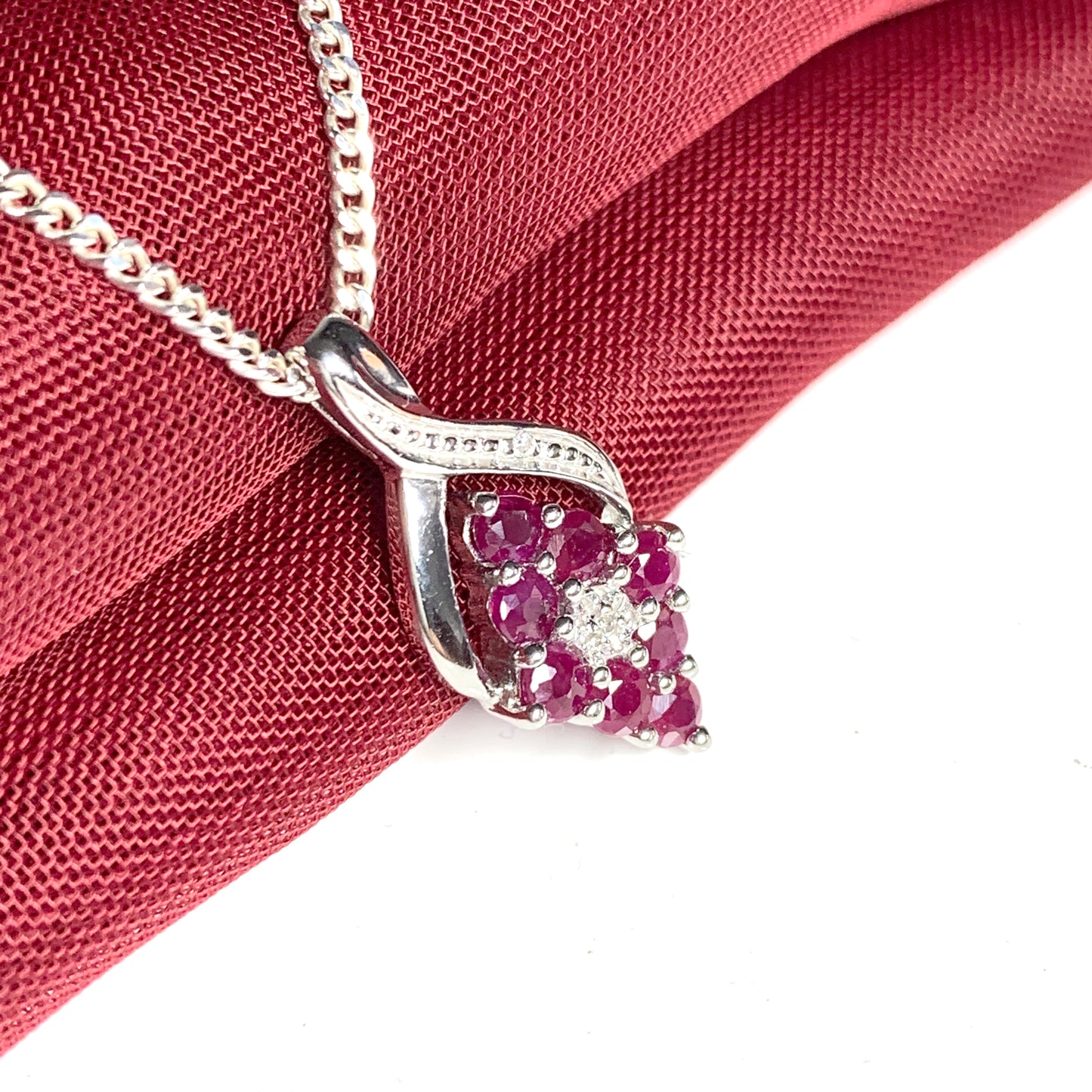 Fancy Ruby Red And Diamond Sterling Silver Necklace Pendant