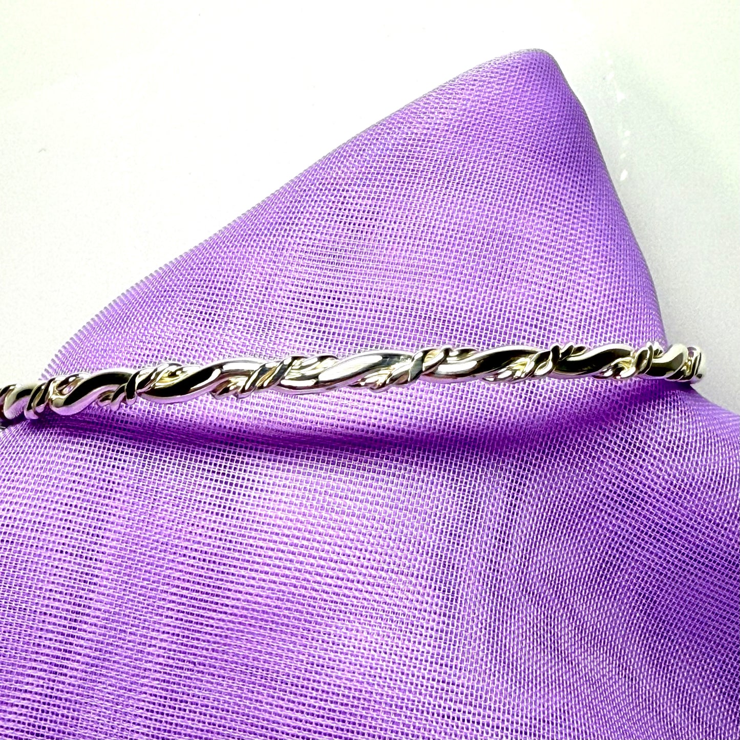 Fancy Bangle sterling silver solid twisted patterned round