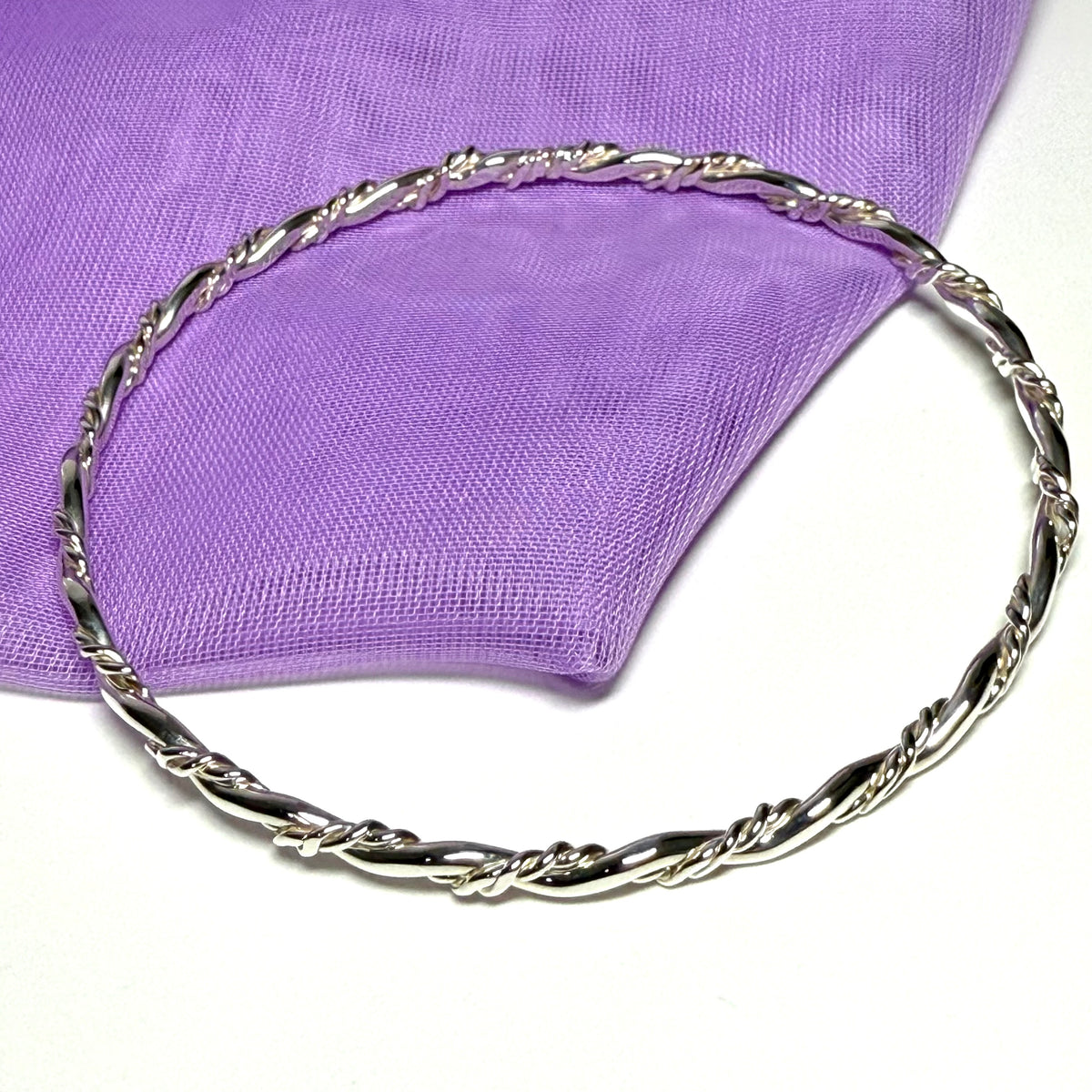 Fancy Bangle sterling silver solid twisted patterned round