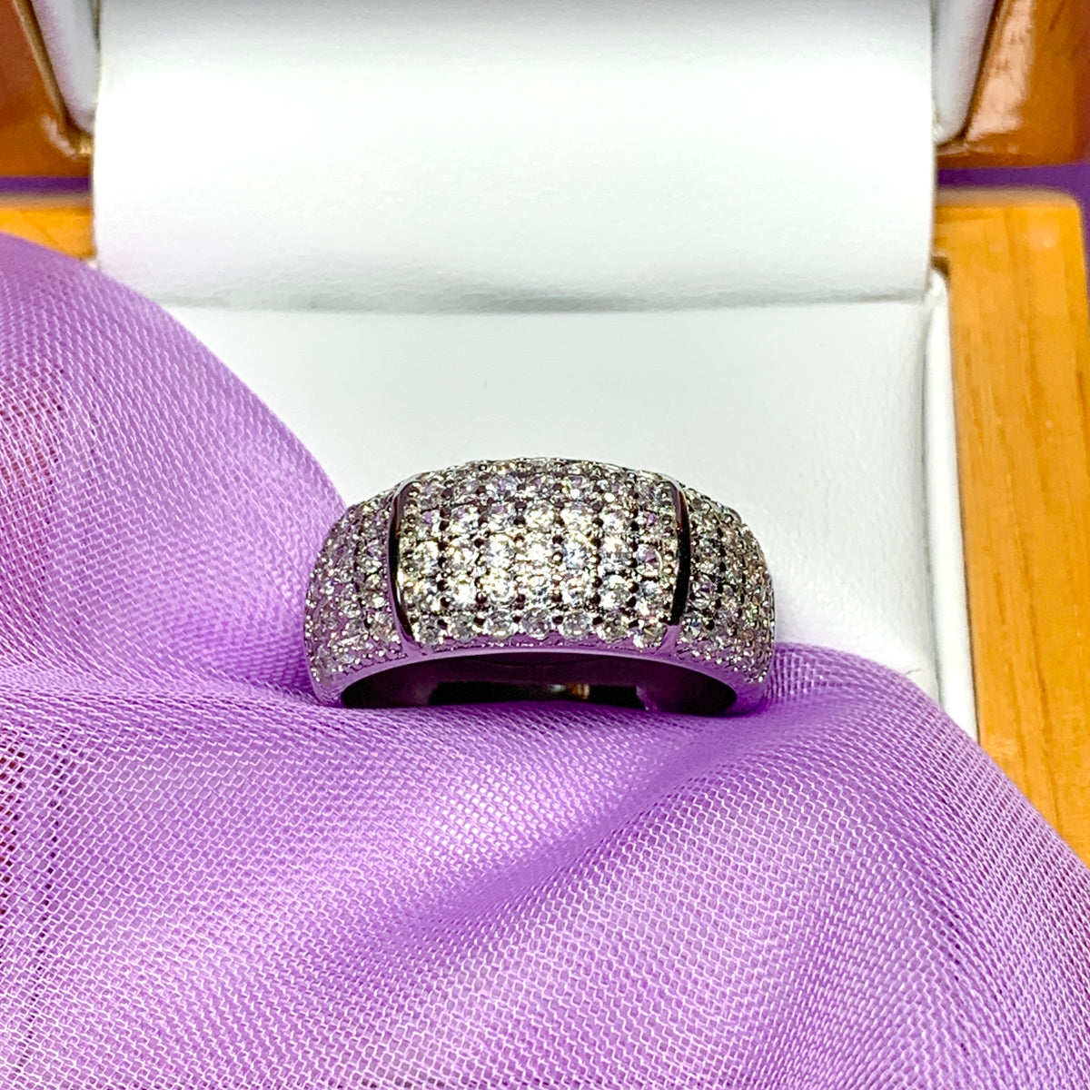 Domed Five Row Sterling Silver Cubic Zirconia Ladies Ring