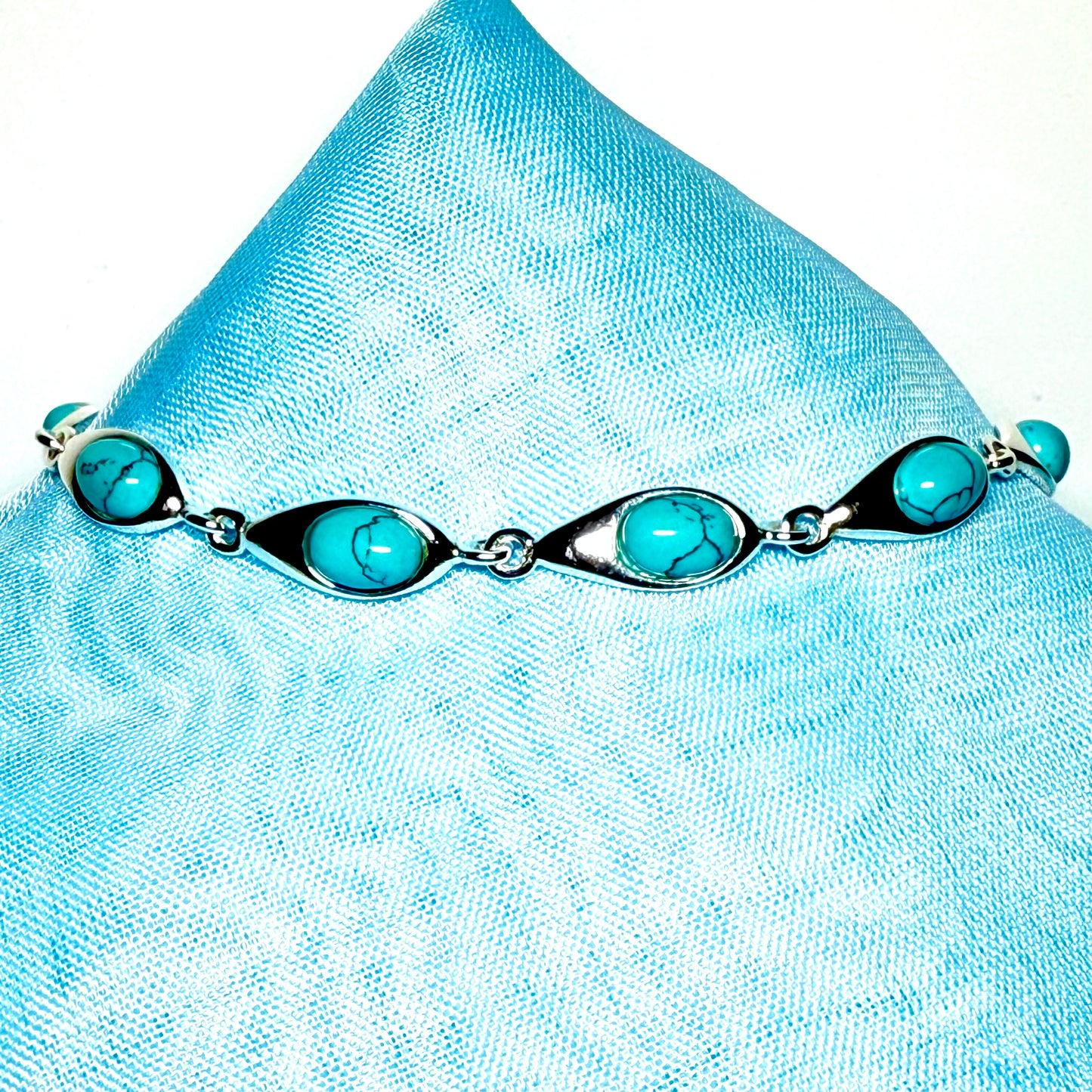 Fancy Turquoise sterling silver oval shaped bracelet
