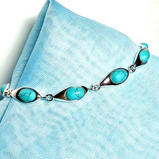 Fancy Turquoise sterling silver oval shaped bracelet
