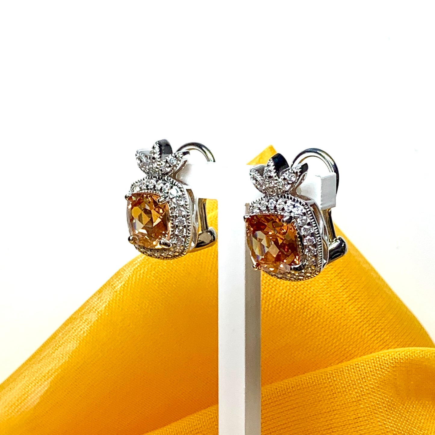 Large topaz coloured cocktail stud dropped earrings