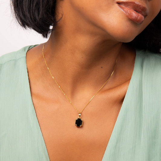 Fiorelli black crystal octagonal necklace gold plated sterling silver gilt pendant