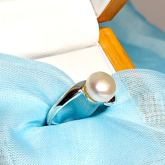 Freshwater cultured pearl round swirl twisted dress ring sterling silver