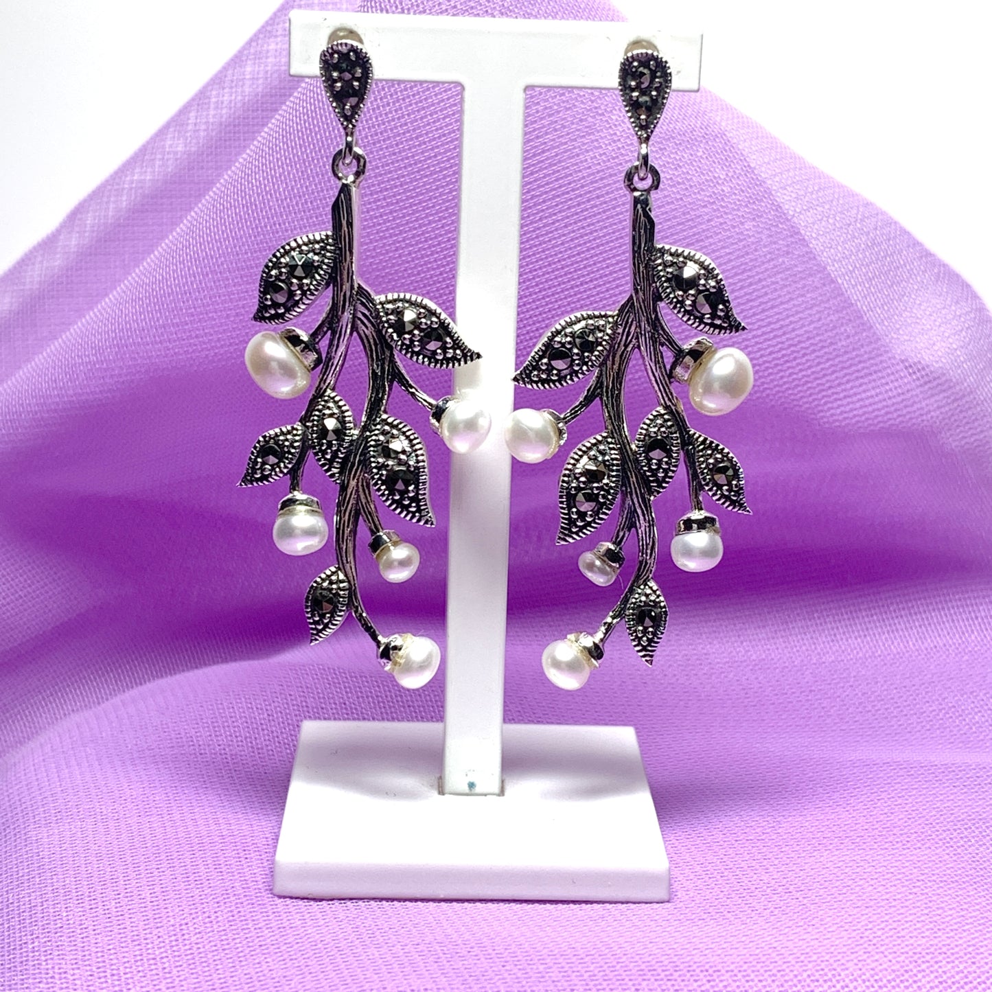 Real freshwater pearl large fancy drop earrings