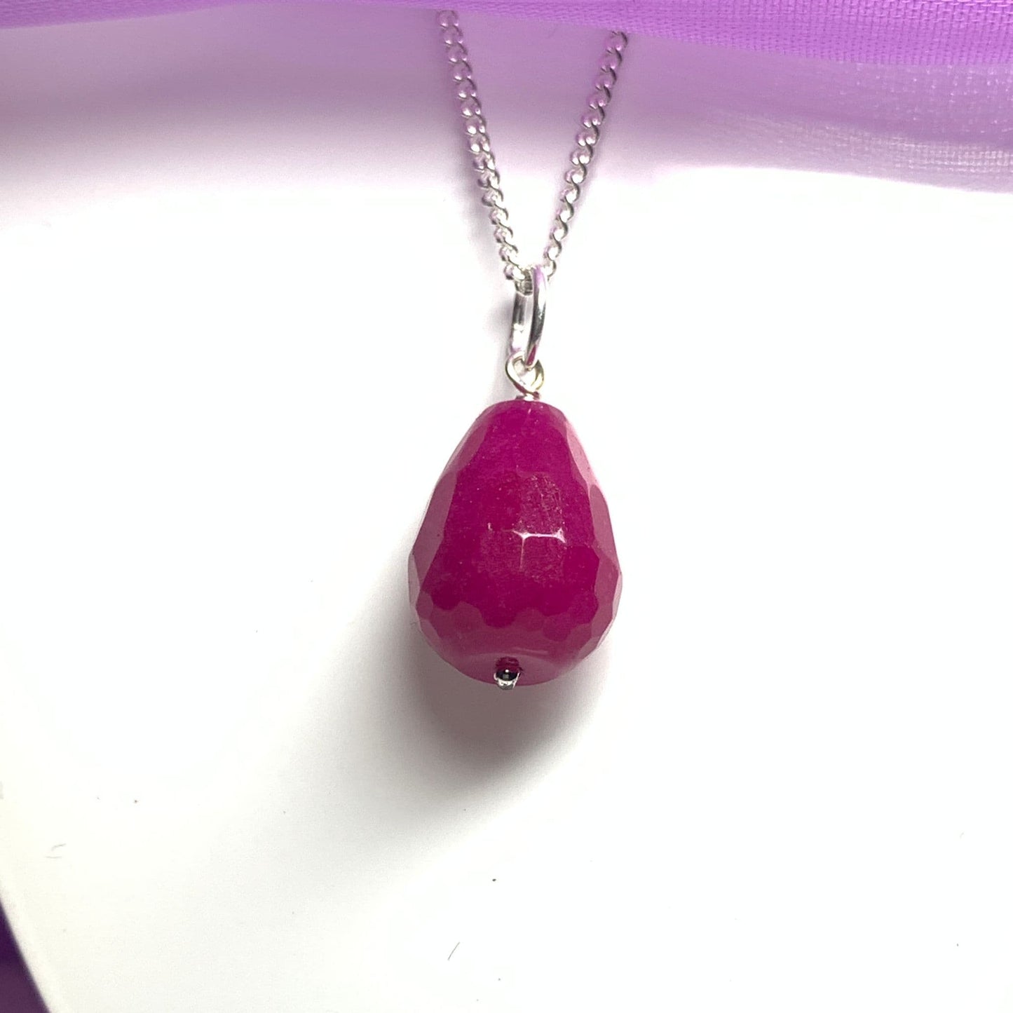 Fuchsia Jade Teardrop Pendant Necklace