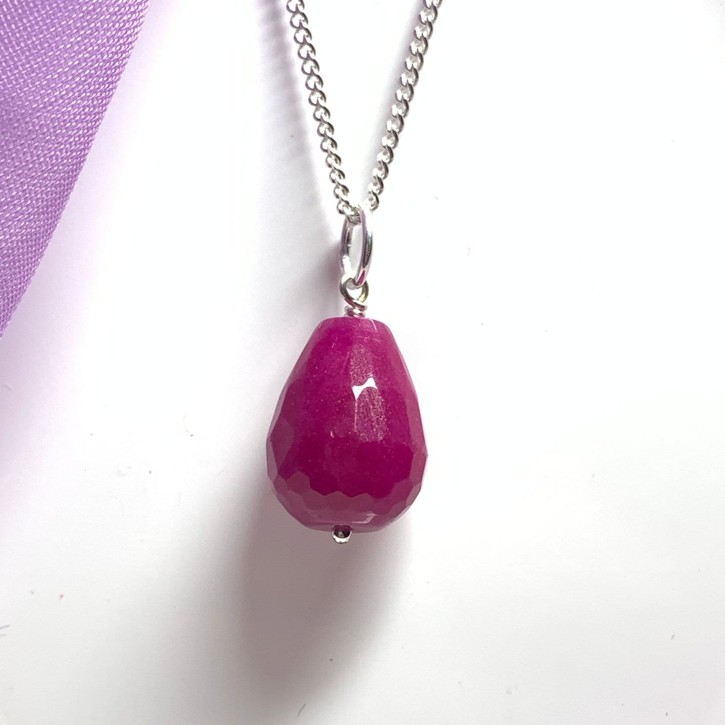 Fuchsia Jade Teardrop Pendant Necklace