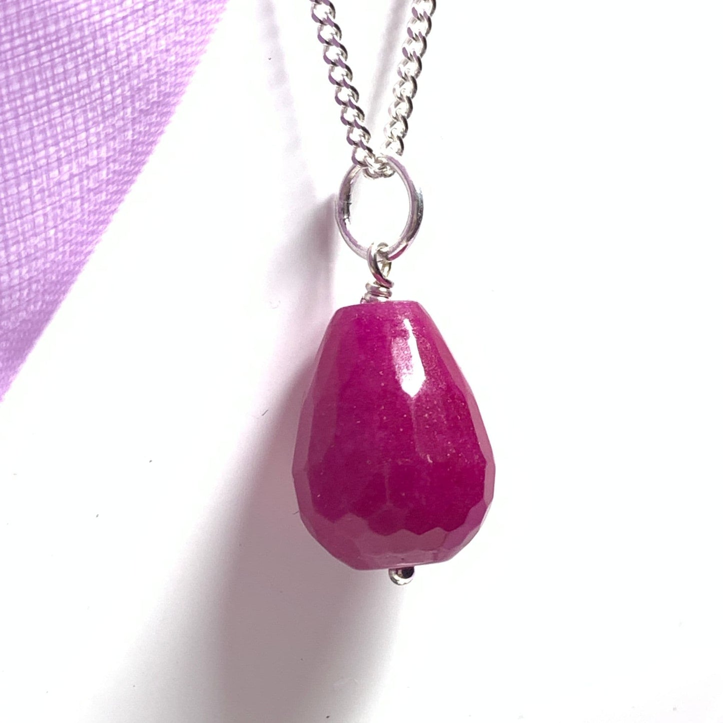 Fuchsia Jade Teardrop Pendant Necklace