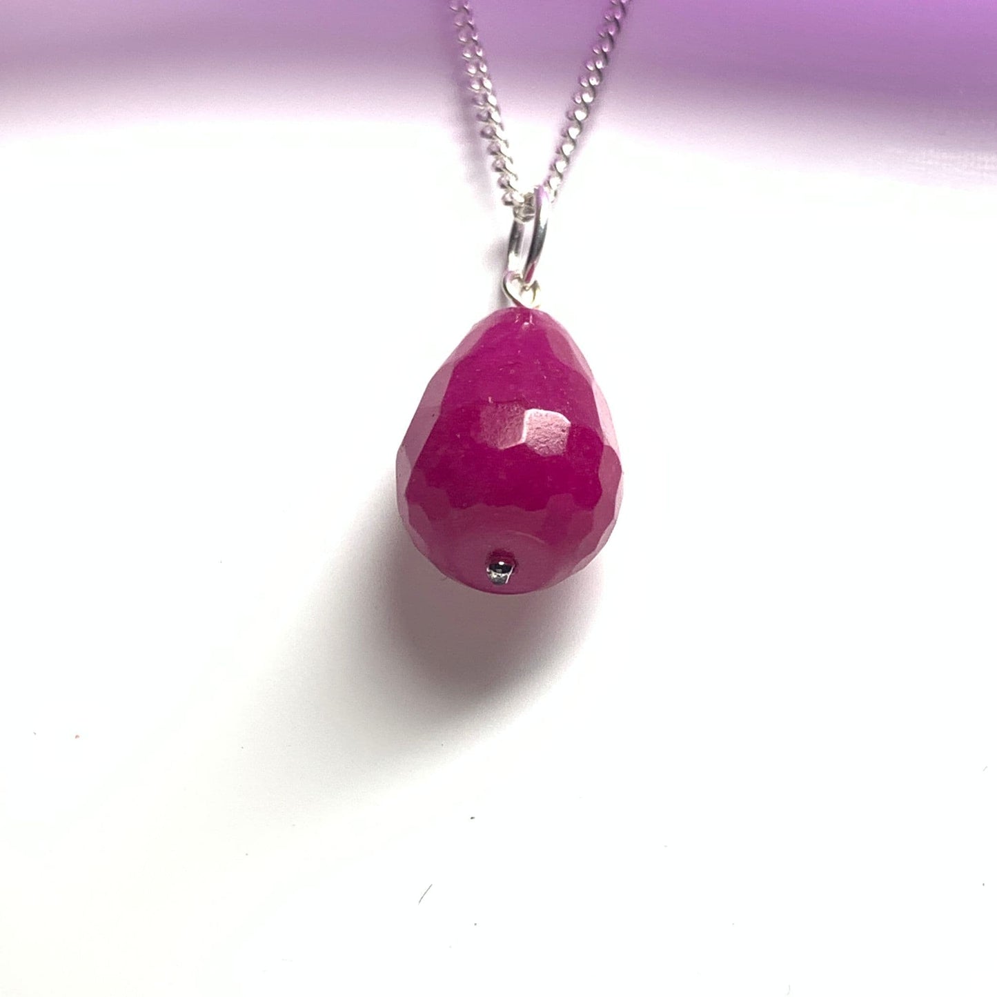 Fuchsia Jade Teardrop Pendant Necklace