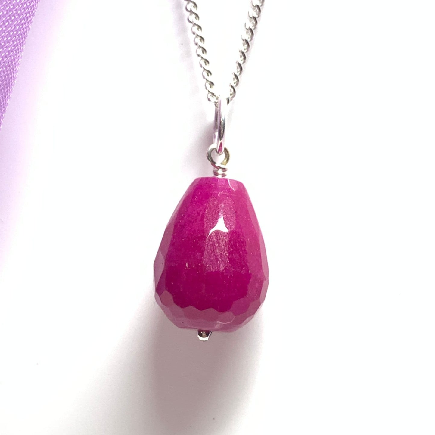 Fuchsia Jade Teardrop Pendant Necklace