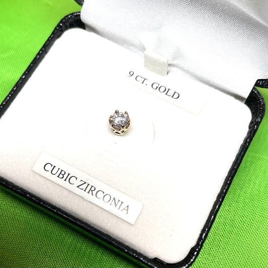 Tie pin 9 Carat gold round cubic zirconia tie tac