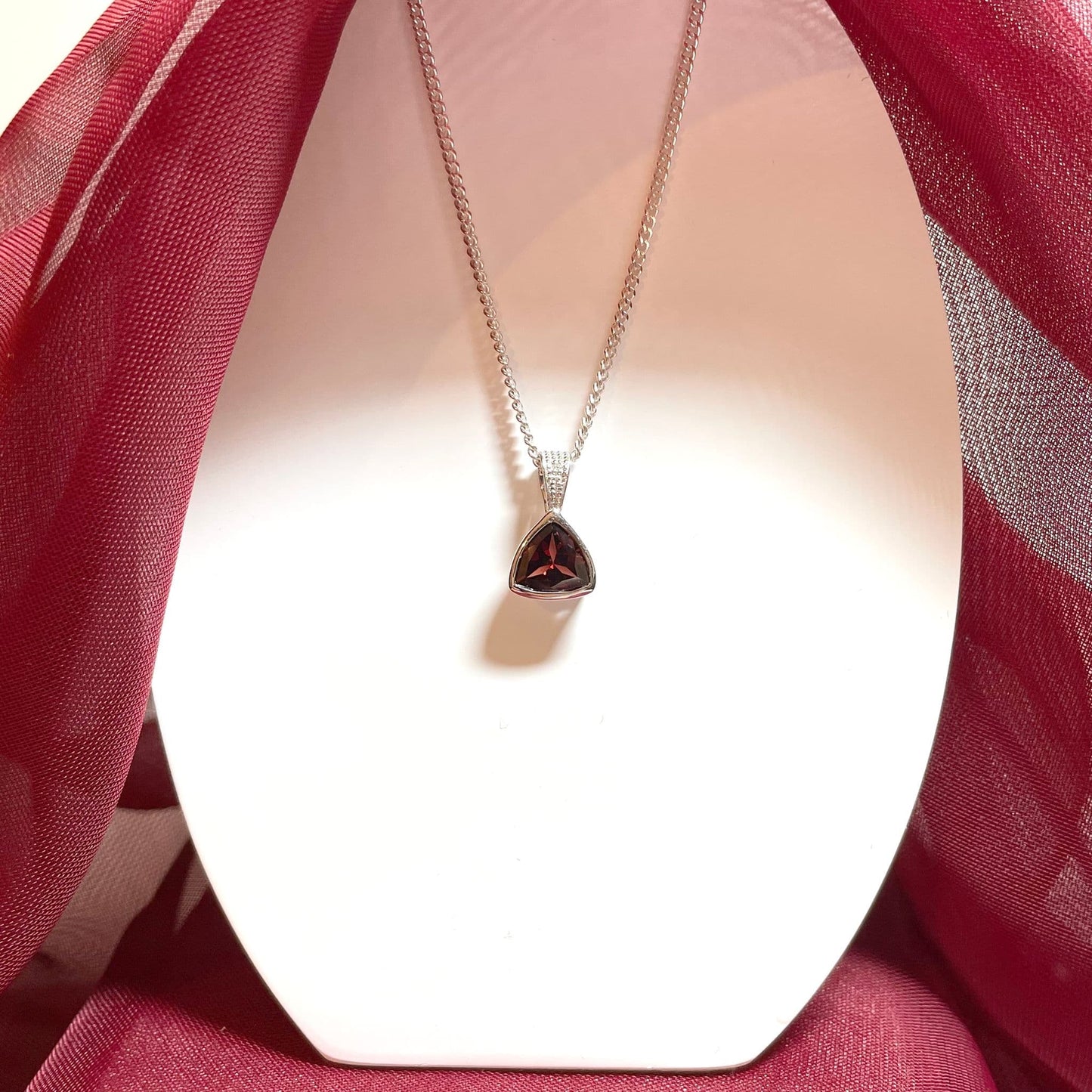 Garnet And Diamond Triangular Sterling Silver Red Brown Necklace
