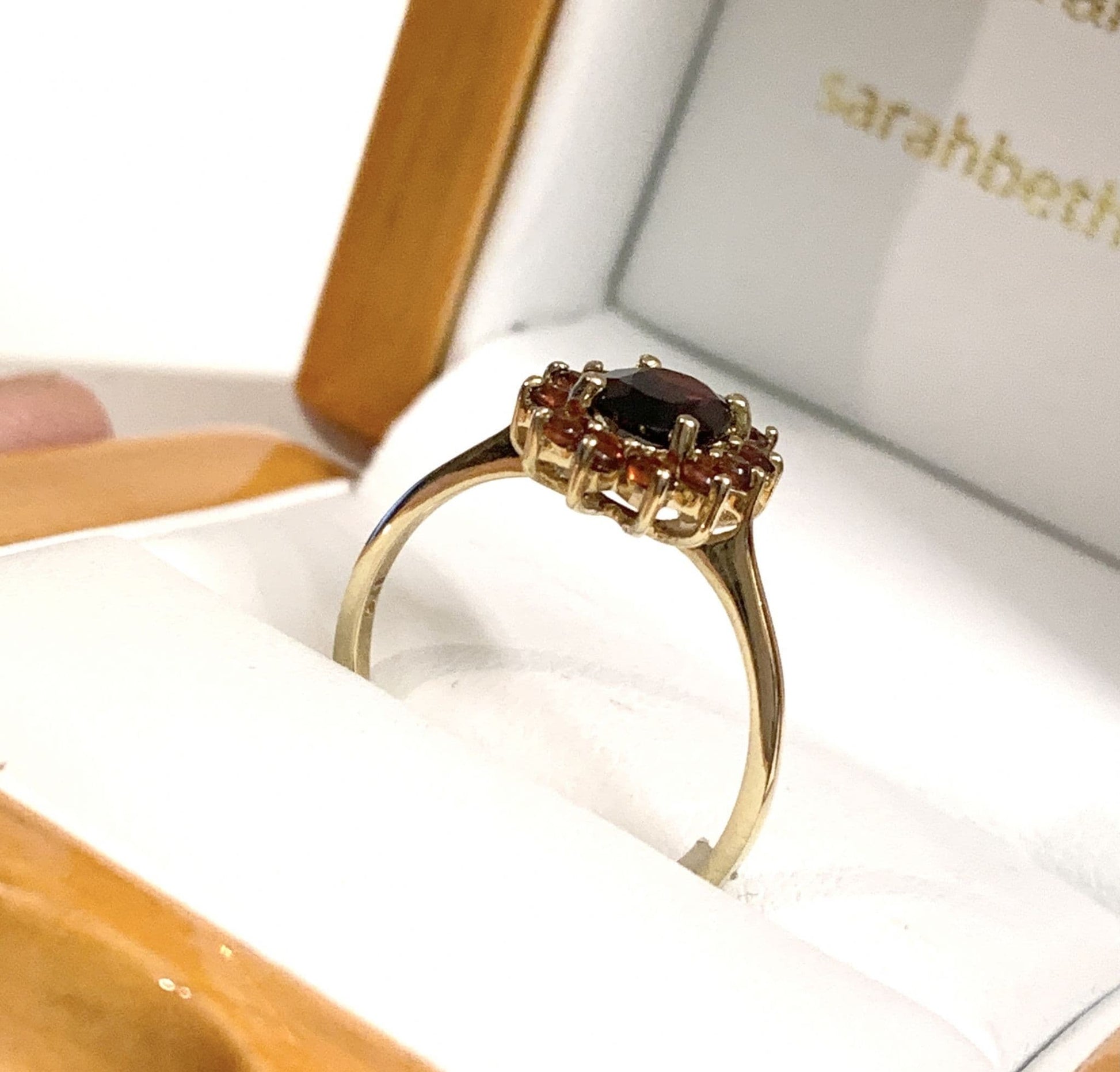 Oval Garnet Cluster Ring Yellow Gold