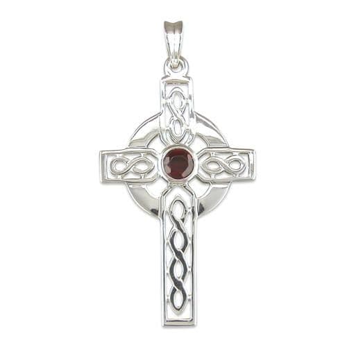 Garnet Sterling Silver Celtic Cross Including Chain