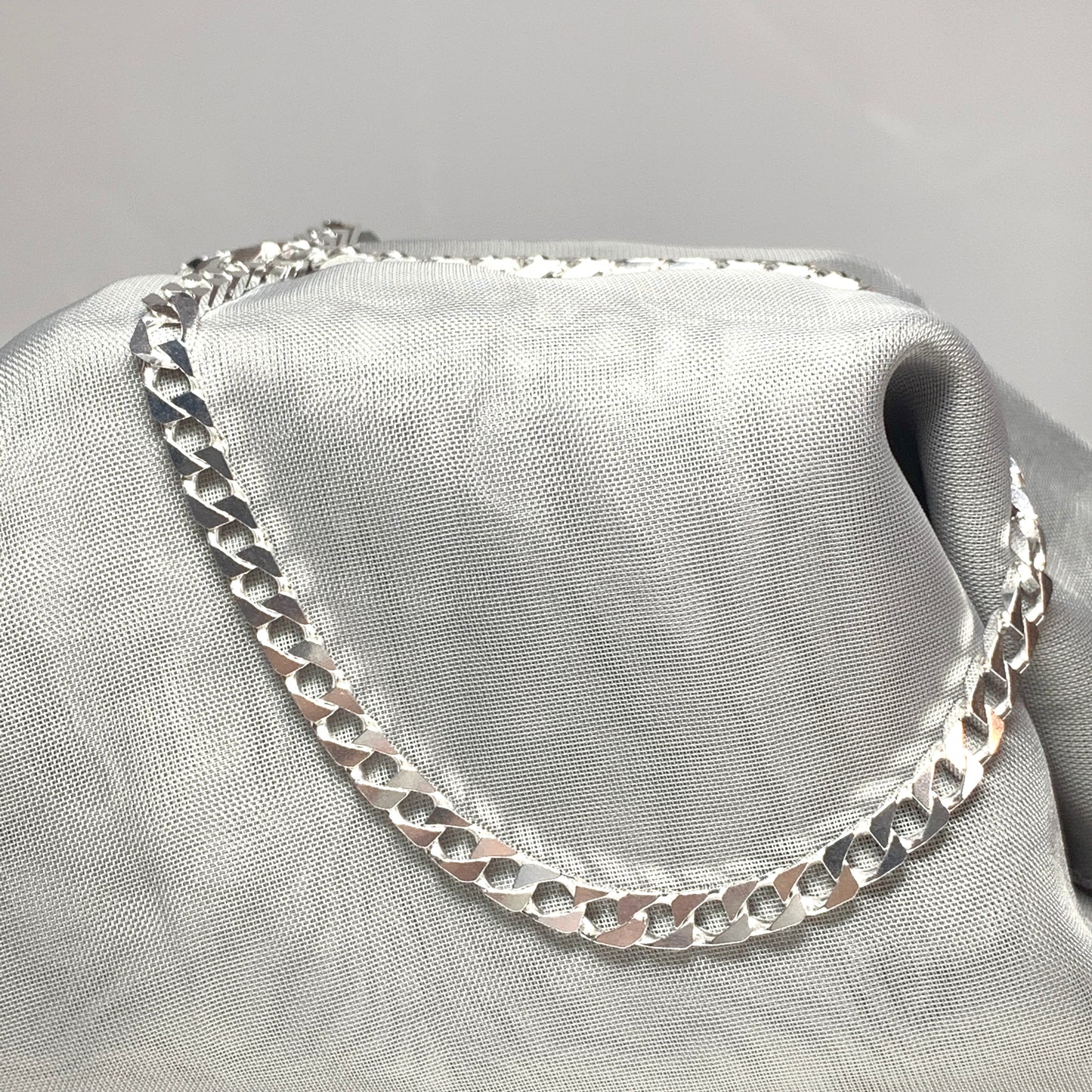 Men's Solid Sterling Silver Square Curb Chain Necklace