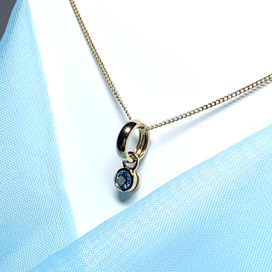Yellow gold blue topaz circle drop necklace pendent