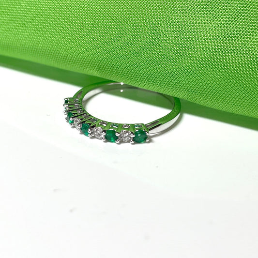 Green Emerald and Diamond Eternity Ring White Gold