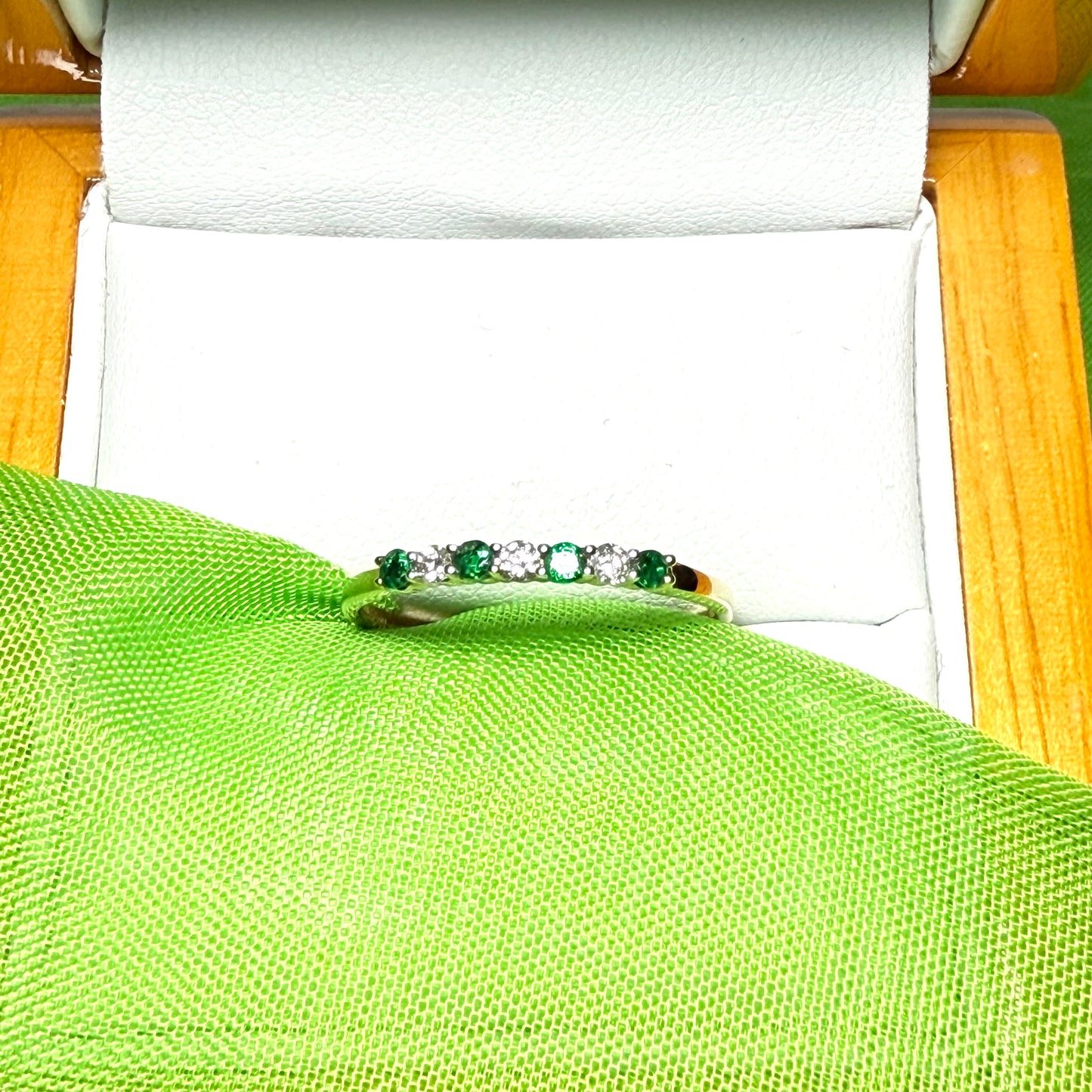 Green Emerald And Diamond Claw Set Eternity Ring