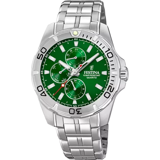 Green Festina mens bracelet watch stainless steel F20445/7