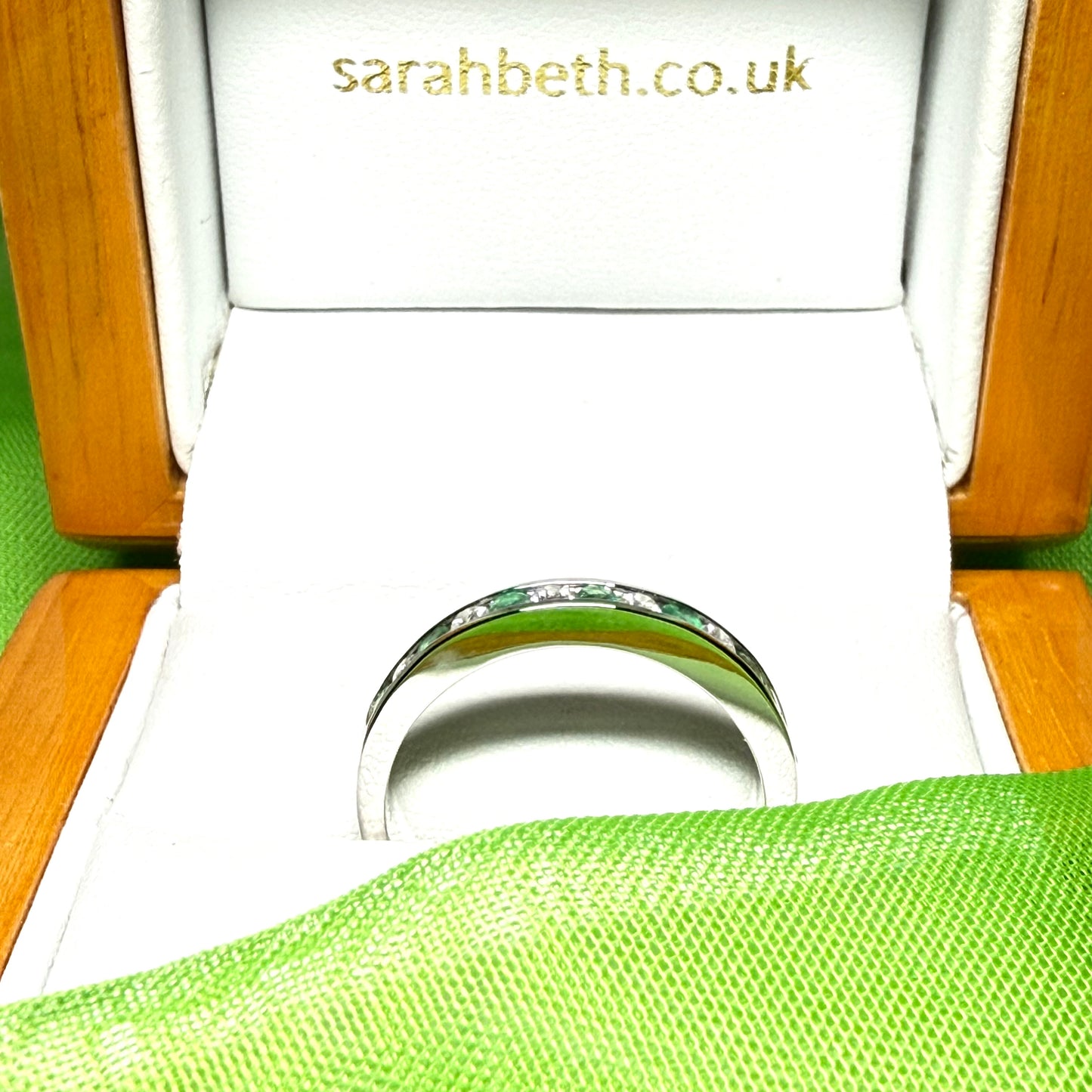 Green Real Emerald And Diamond White Gold Eternity Ring Channel Setting