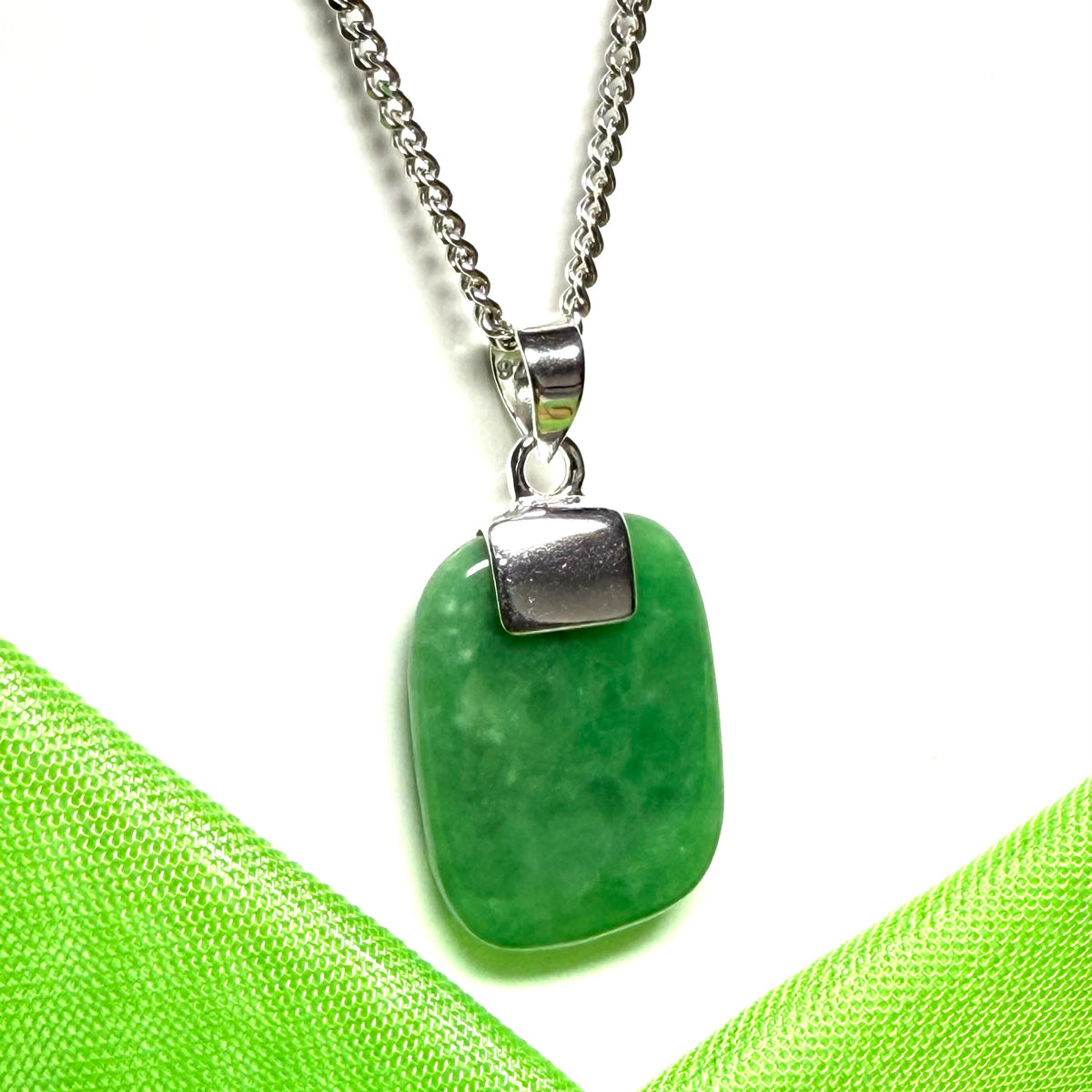 Green pendant real cushion shaped jade necklace sterling silver