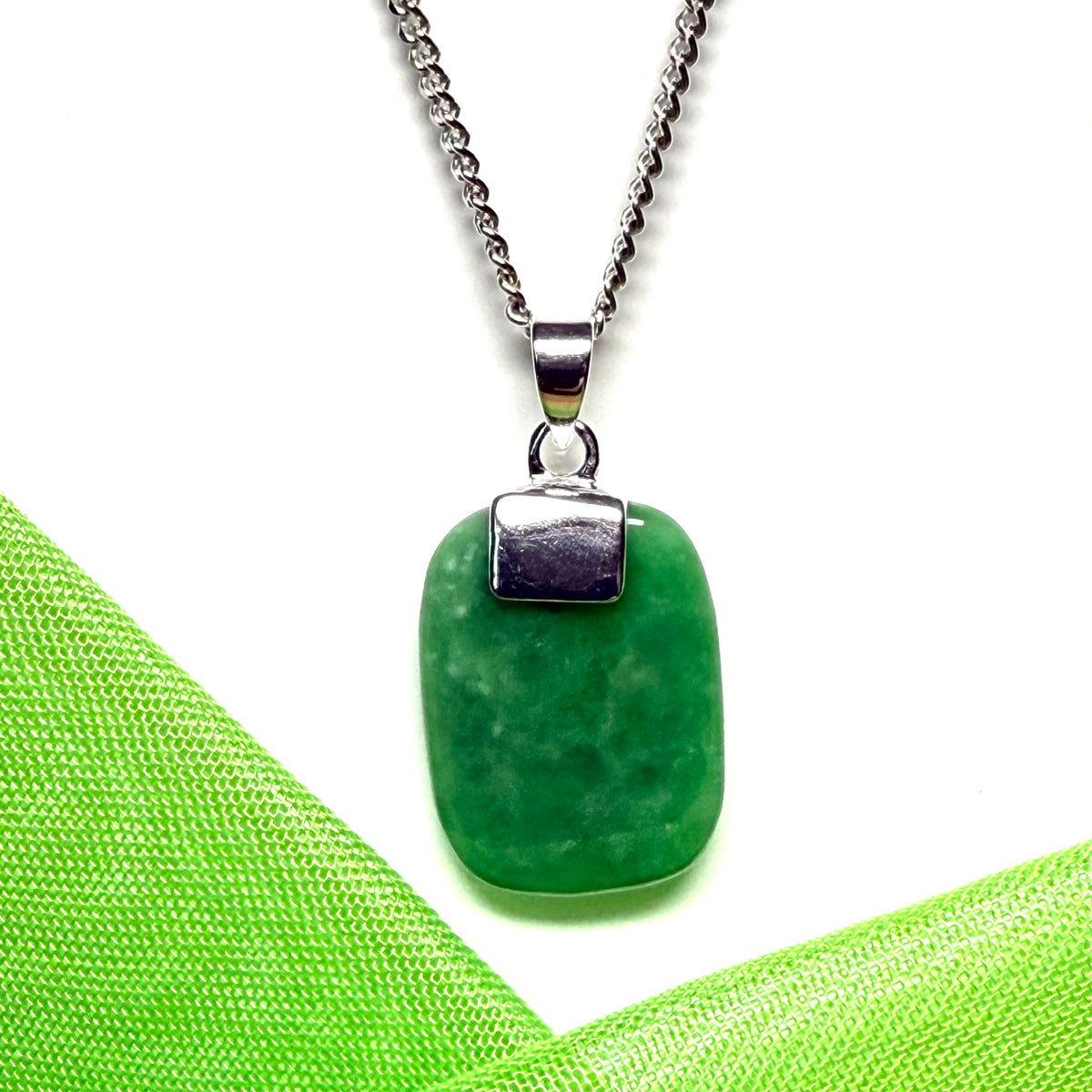 Green pendant real cushion shaped jade necklace sterling silver