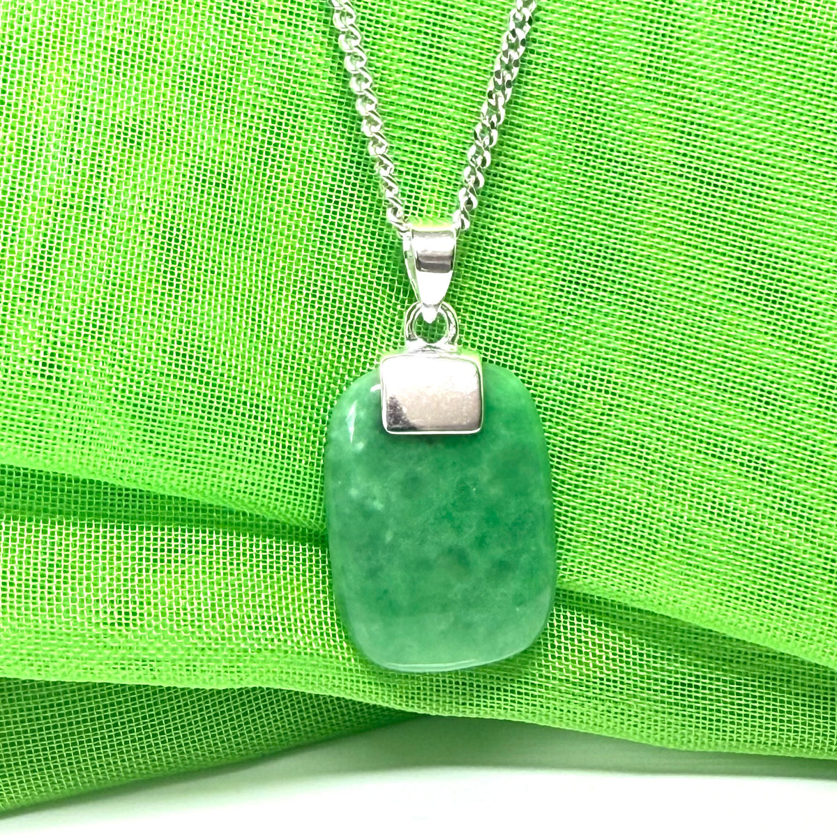 Green pendant real cushion shaped jade necklace sterling silver