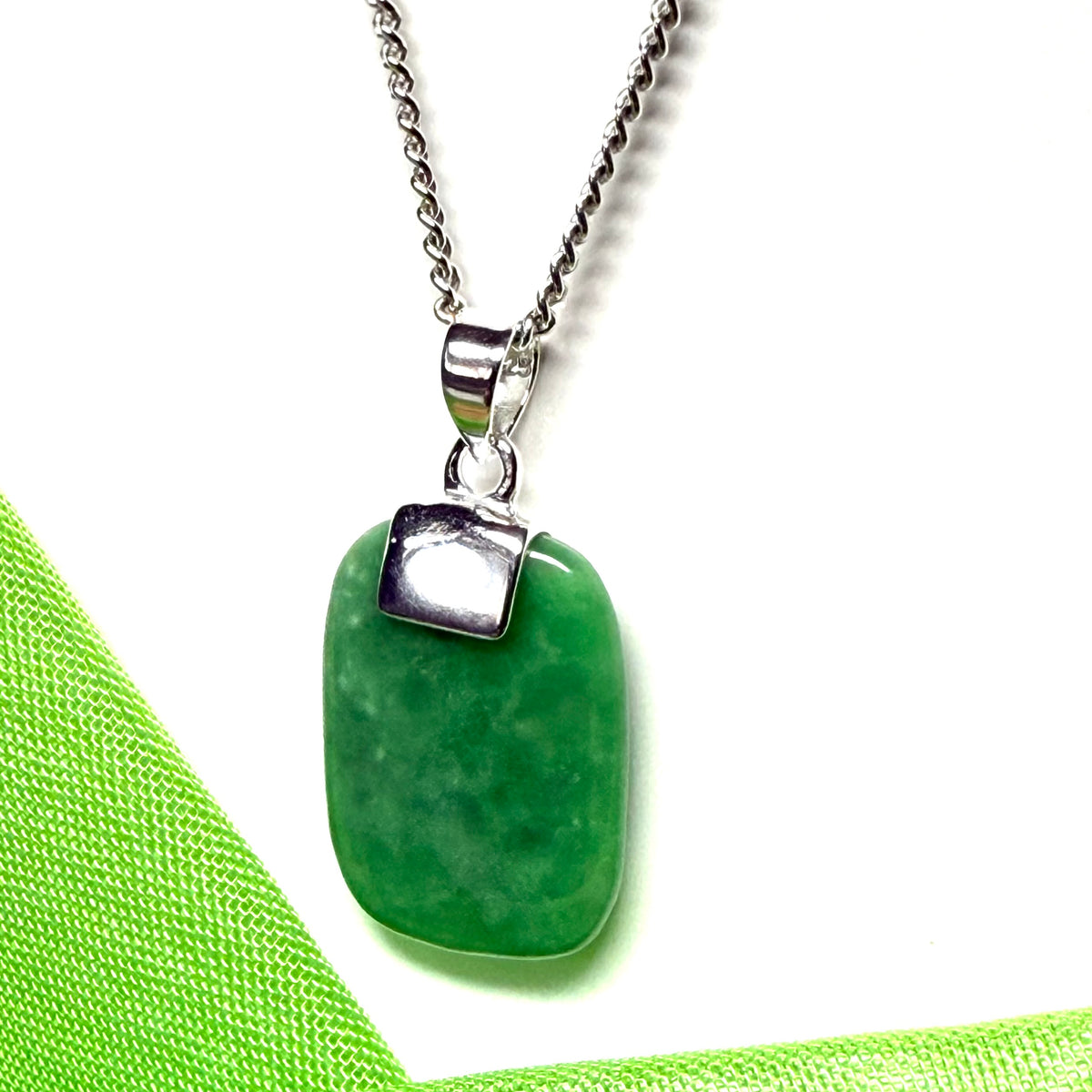 Green pendant real cushion shaped jade necklace sterling silver